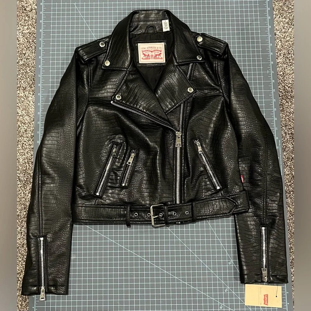 Levi’s black croc faux leather moto jacket - Picture 1 of 15